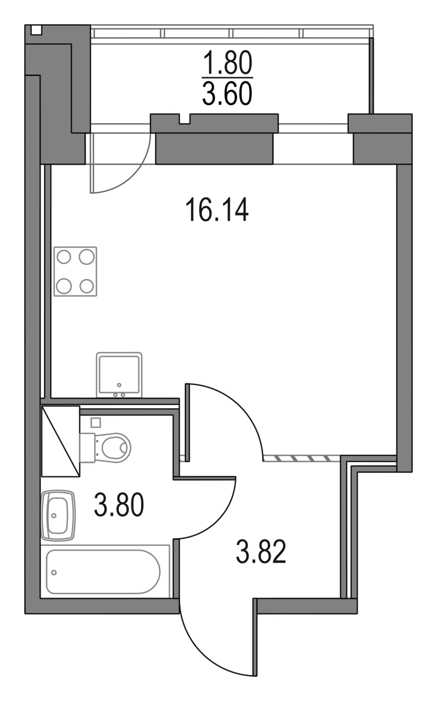 Квартира студия 23.76 м², 6/23 эт., ЖК «Приморский квартал»
